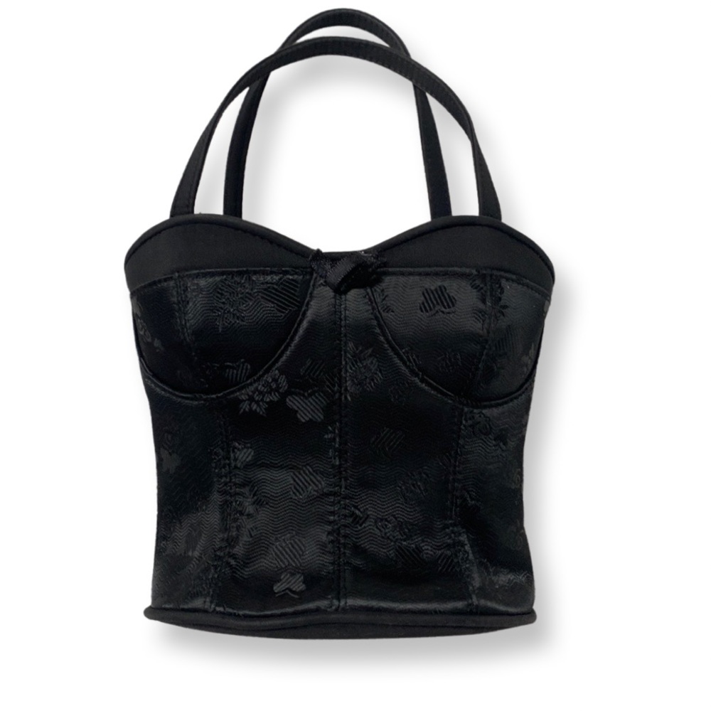 Vintage 90s Corset Purse in Black Metallic